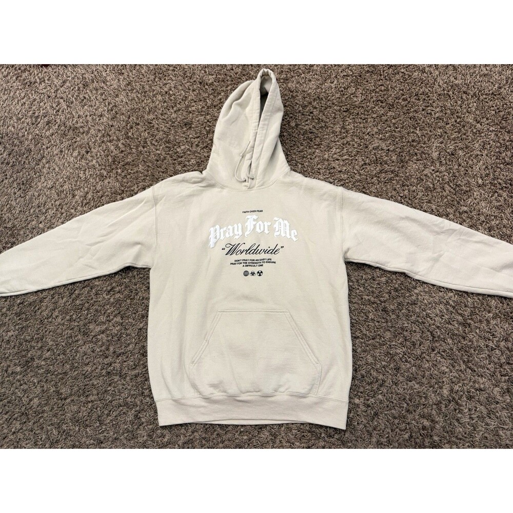 Pray For Me Worldwide Forever Poison Creme Hoodie Jesus Religious Mens Sz Medium